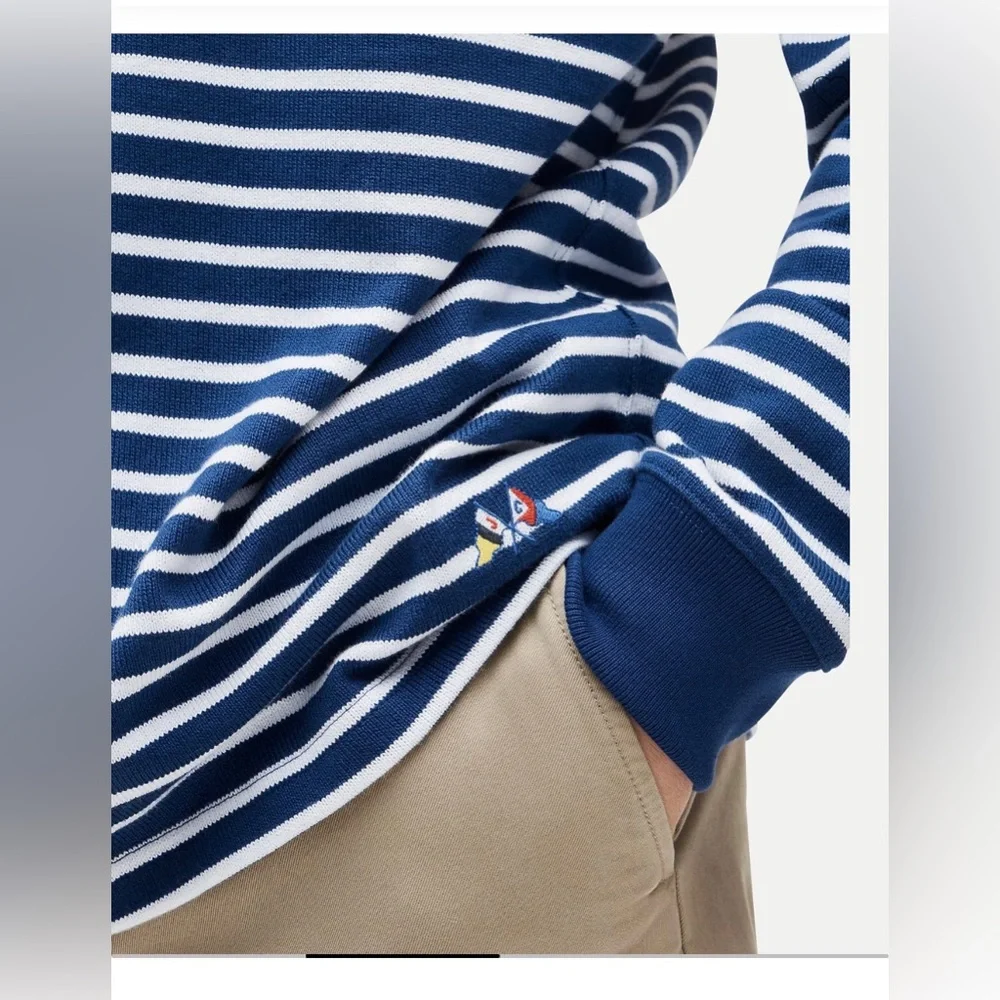 J. Crew Blue and White Striped Maritime Crewneck Sweater